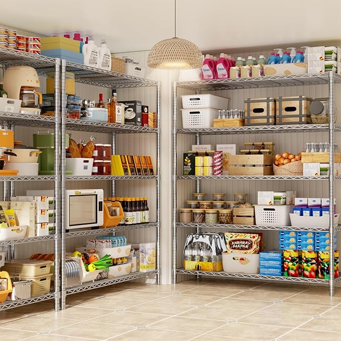 45" W x 20" D x 72" H Heavy Duty Wire Shelving Unit, 5-Tier Utility Storage Rack 2000 lbs Capacity, Adjustable Garage Shelves for Kitchen Garage Pantry, Easy Assembly