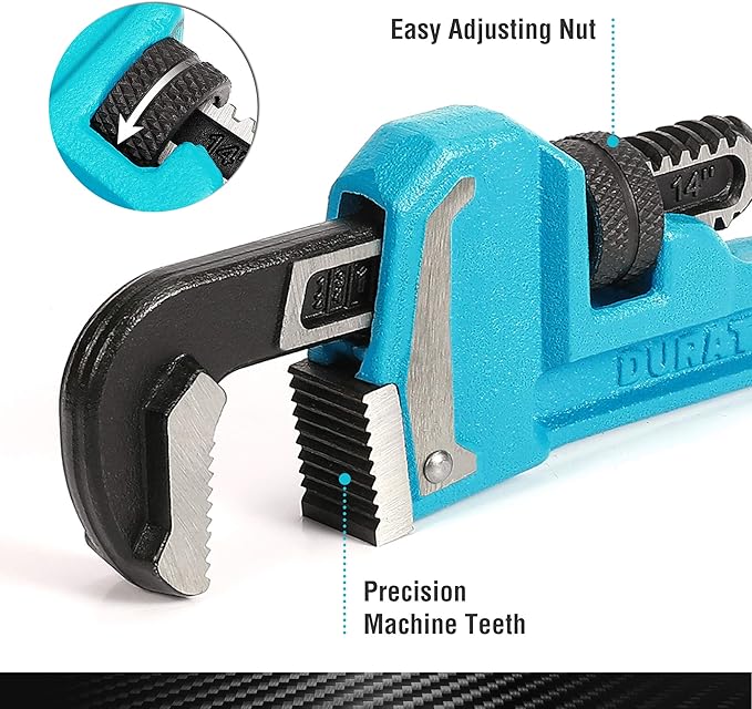 DURATECH 4-Piece Heavy Duty Pipe Wrench Set, 8 ",10 ", 14 ", 18 ", Adjustable Plumbing Wrench, Malleable Cast Iron Handle, Exceed GGG Standard