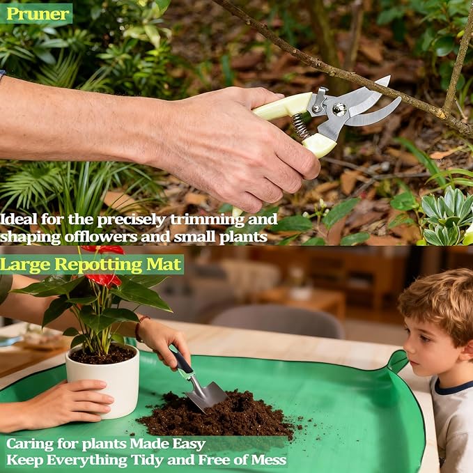 8-Piece Heavy-Duty Gardening Tools Set with Tote Bag - Rust-Proof Aluminum Gardening Hand Tools with Ergonomic Non-Slip Rubber Grips - Gardening Supplies Set Ideal Gift for Men & Women