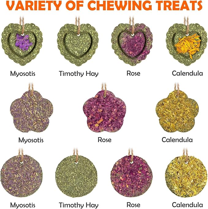 Sofier 32Pcs Timothy Hay Treats - Natural Chews for Teeth - Handmade Rabbit, Chinchilla, Gerbil, Rat, Hamster Toys - Bunny & Guinea Pig