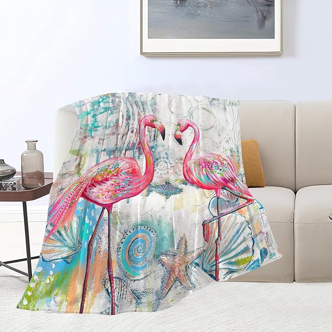 Pink Flamingo Throw Blanket Cozy Plush Flamingos Flannel Fleece Ultra Soft Blankets Lightweight Fuzzy Party Blanket Gifts for Girls Women Men Boys Bed Couch Sofa 80"x60"