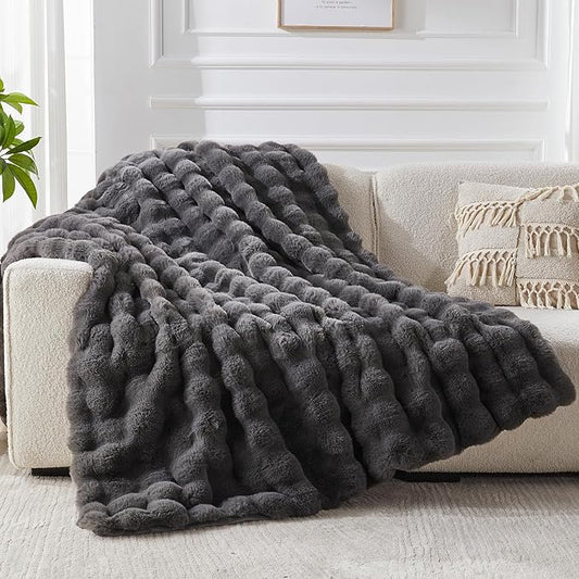 Faux Fur Throw Blanket for Couch, 1000 GSM Cozy Fuzzy Fluffy Soft Plush Thick Bubble Sherpa Blanket for Sofa Bedroom Living Room, Mothers Day Birthday Gifts for Women Home Decor