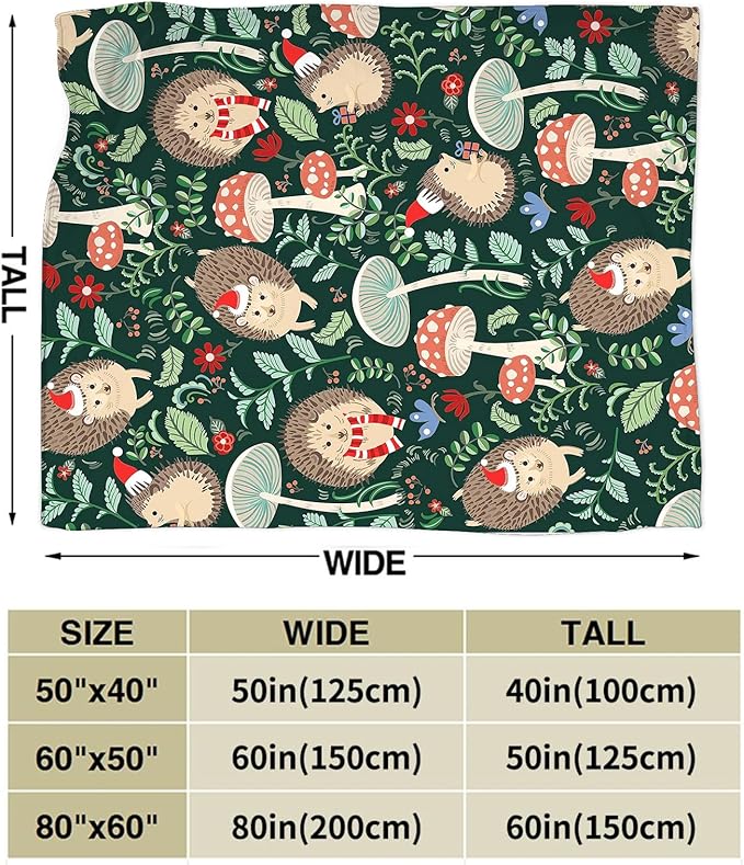 Hedgehog Blanket for Girls Boys Soft Warm Plush Cute Hedgehog Mushroom Throw Blanket Flannel Fleece Fuzzy Stuff for Bed Couch Living Room Decor 60"X50"