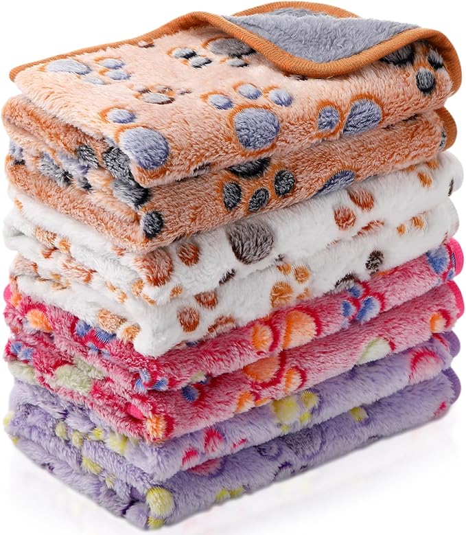Reginary 4 Pcs Waterproof Guinea Pig Blankets Washable Small Animal Fleece Bedding Absorbent Guinea Pig Cage Liners Reusable Pet Pee Pad Sleep Mat for Hamster Ferret(Paw Print,28 x 56 Inch)