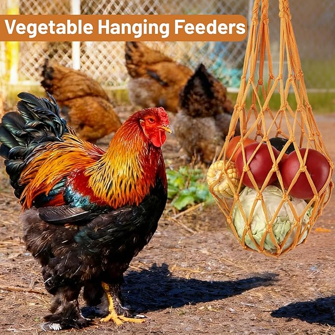 2 PCS Chicken Vegetable Hanging Feeder, Reusable Chicken Treat Holder, Poultry Feeding Tool with Hooks, for Chicken Duck (Yellow and Green)