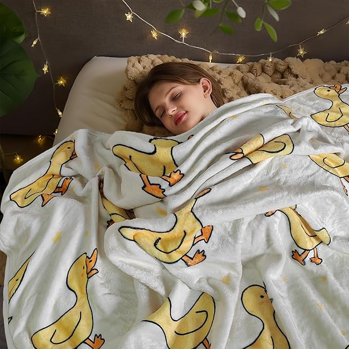 Cute Duck Blanket for Women Girls Kids Adults 60" x 80", Flannel Throw for Sofa Couch Bed Living Room, Gifts for Animal Lovers