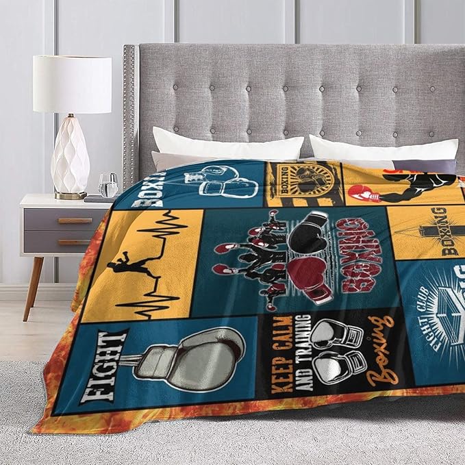 Boxing Blanket Super Soft Warm Boxing Sports Throw Blanket Gift for Men Women Boys Cozy Fluffy Plush Lightweight Flannel Gifts Fleece Blankets for Kids Adults 60"X50"
