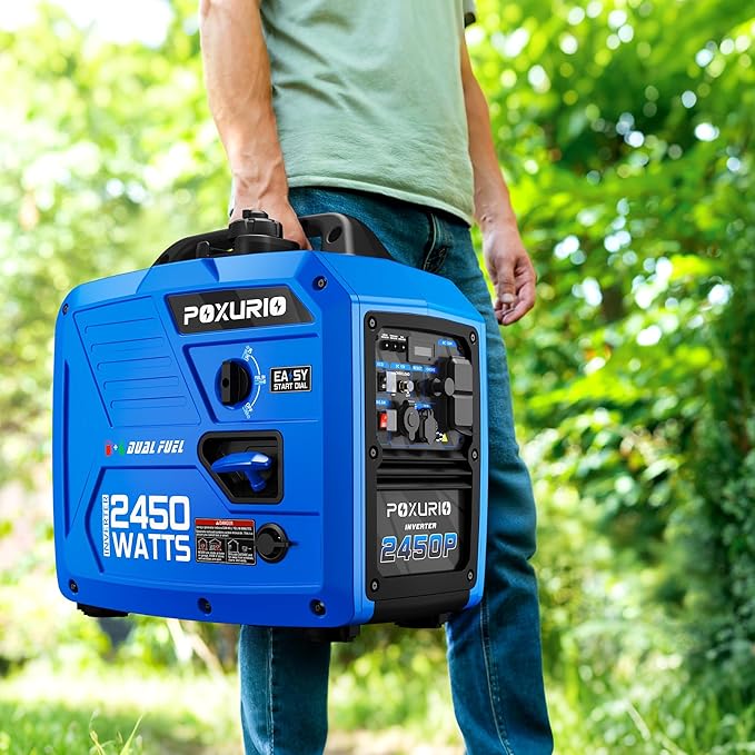 2450-Watt Dual Fuel Inverter Generator for Home Use, 1.6Gallon Large Fuel Tank Up to 8.3 Hours Use, 120V Gas Powered Generator Super Quiet - EPA Compliant
