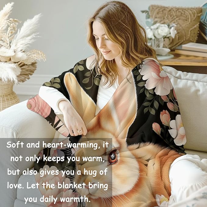 Bunny Blanket, 50"x60" Rabbit Flannel Fleece Throw for Kids & Adults, Ultra-Soft and Warm Home Decor Blanket, Bunny Gifts