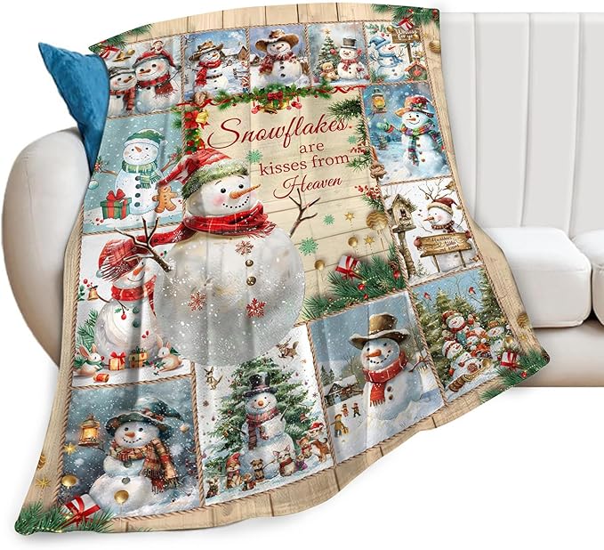 Snowman Blanket Christmas Throw Blanket Cozy Plush Fleece Flannel Holiday Blankets Lightweight Fuzzy Gifts for Girls Boys Women Men 50"X40"