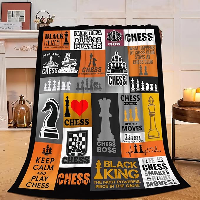 Chess Blanket Throw Blanket Soft Warm Cozy Fuzzy Plush Chess Throw Blanket Gifts for Lovers Girls Women Dog Stuff Lightweight Fleece Flannel Gift Blankets for Kids Adults 40"X50"