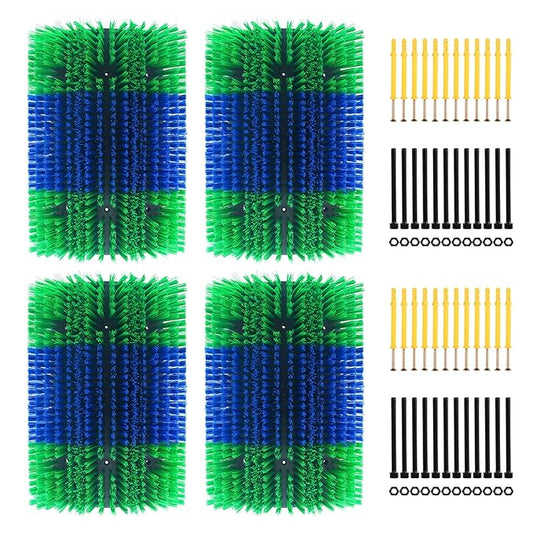 Extra Large Size Livestock Scratching Brush, Upgraded Horse/Goat/Cow/Cattle Scratcher Brush for Grooming, Itch Relief Horse Scratcher Brushes Kit with Two Sets of Mounting Screws(4-Pack,Green)