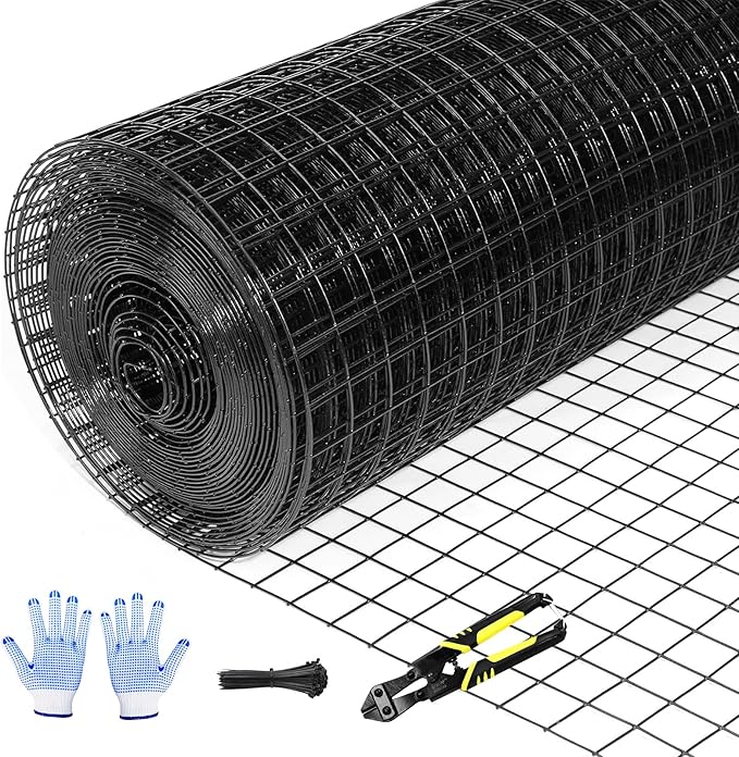 Tongmo 48" x 100' Black Hardware Cloth, 1inch Mesh Chicken Wire Fence, 19 Gauge Vinyl Coated Wire and Welded Wire Roll,Garden Fence, Poultry Netting for Rabbit/Duck/Chicken Coop
