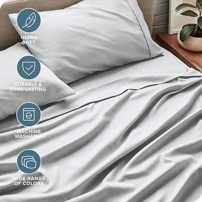 Bare Home Split King Sheet Set - 1800 Ultra-Soft Microfiber Split King Bed Sheets - Double Brushed - Deep Pockets - Easy Fit - 5 Piece Set - Bed Sheets (Split King, French Grey)