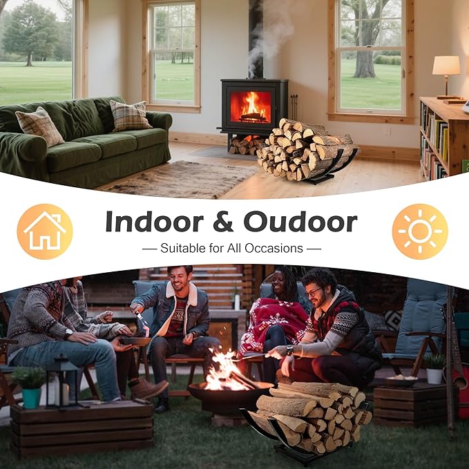 Curved Firewood Rack Firewood Holder: 30 Inch Heavy Duty Small Firewood Holder for Fireplace Indoor - Outdoor Log Rack Wood Holder