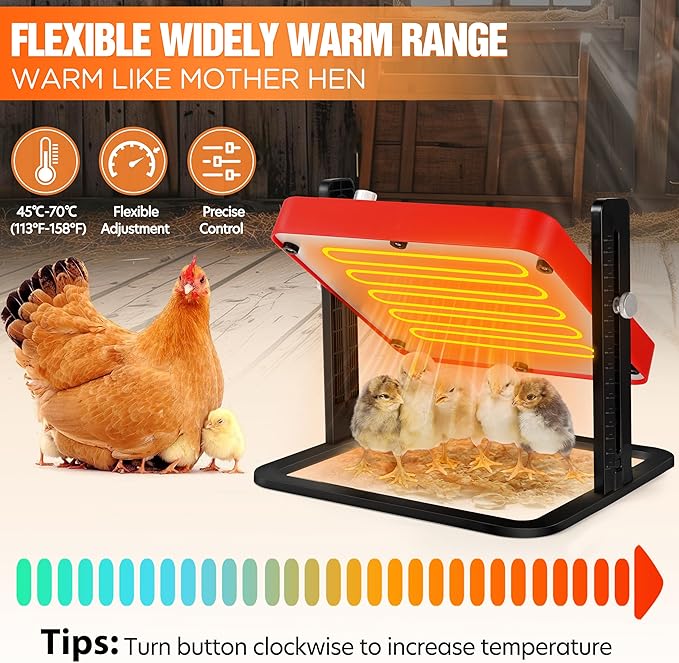 Chicken Coop Heater, Chicken Heater, Brooder Plate for Chicken Coop Accessories, with Adjustable Temp, Height and Angle, Chicken Heater for Coop, Temp Display Pet Warmer for Ducklings Kitten Puppy
