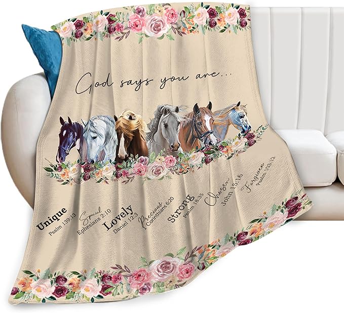 God Says You Are Horse Decor Throw Blanket - Super Warm Soft Plush Lightweight Fleece Flannel Bible Verse Blanket - Horse Gifts for Women, Girls, Boys, Men, Kids - Winter Couch Bedding - 40"X50"