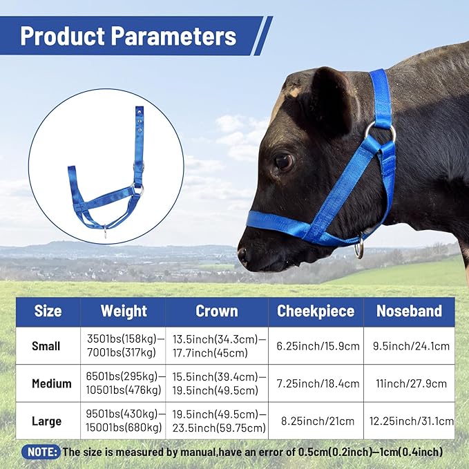perixir Cow Halter Cattle Halters Calf Halter with Leading Rope，Adjustable Nylon Livestock Cattle Halter，for Miniature Horse Donkey Goat Foal