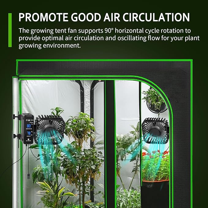 2-Pack 4” Grow Tent Fan With Temperature And Humidity Meter,Automatic Humidity Control,Oscillating Fan For Hydroponic Ventilation Circulation With Clips,Adjustable Speed Quiet Greenhouse
