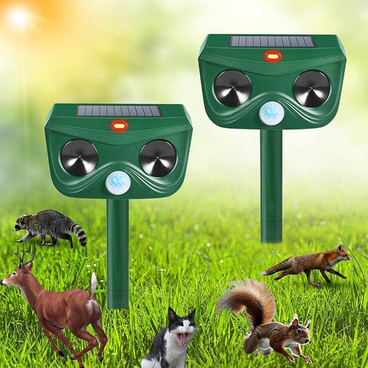 2 Pack Ultrasonic Animal Repellent Cat Repellent Outdoor Solar Animal Deterrent Deer Repellent Devices Motion Activated Scare Cat Dog Skunk Deer Rabbit Squirrel Mouse for Garden Yard
