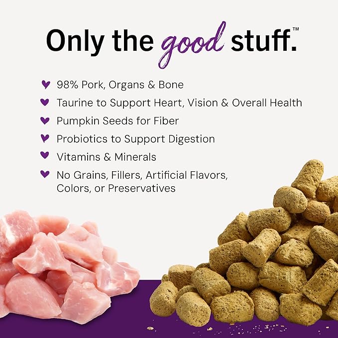 Stella & Chewy's Freeze-Dried Raw Cat Dinner Morsels - Premium Pork Recipe with 98% Responsibly-Sourced Meat & Organs - Natural Grain-Free Cat & Kitten Food - Made in USA - 8 oz