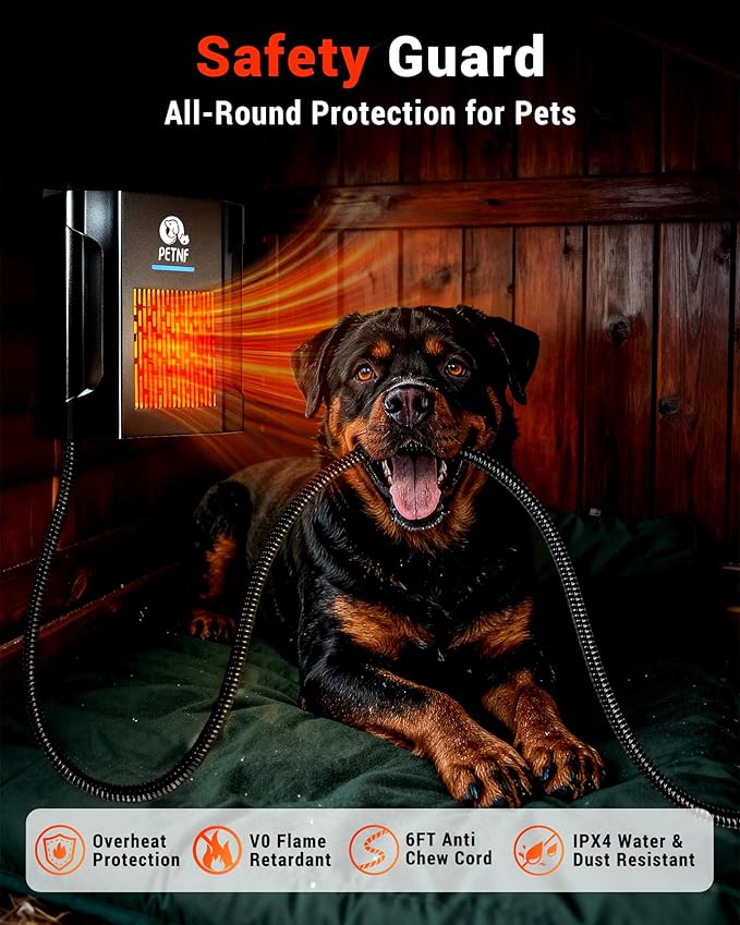 Dog House Heater – 45℉ to 113℉ Thermostat Controlled Pet House Heater with Wifi Remote App Control 300W Fast Heating Energy Saving Eco Mode Safe for Outside Dog House Winter Chicken Coop