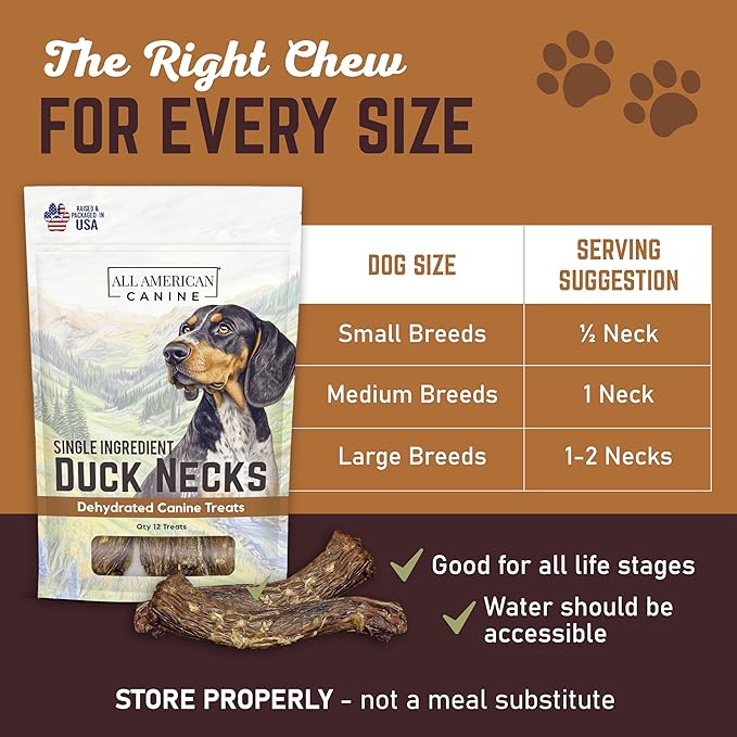 6 Natural Duck Neck Dog Treats – Single Ingredient, Dehydrated & Chewy – Low-Fat, High-Protein Training Reward – Made in USA