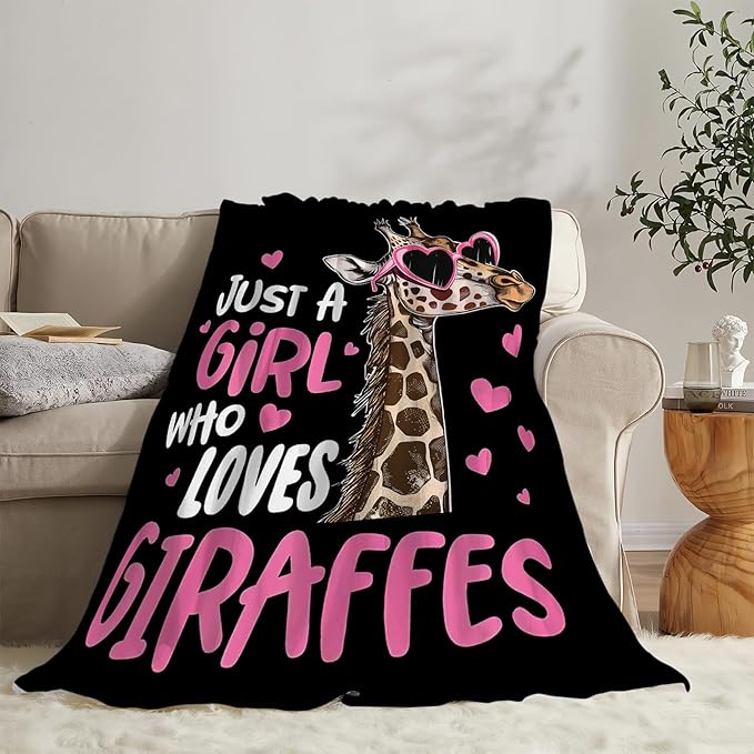 Giraffe Blanket Super Cozy Soft Giraffe Throw Blanket Warm Plush Fluffy Just a Girl Who Loves Giraffes Lightweight Fleece Flannel Gifts Blankets for Kids Adults 80"X60"