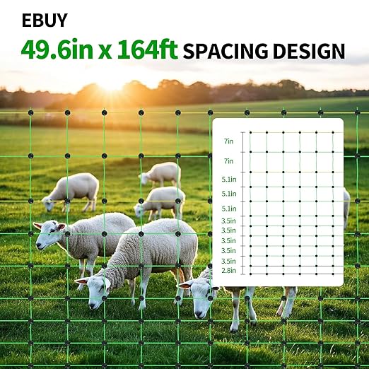 Electric Fence Netting, 49.6" H x 164' L, Portable Livestock Nets Mesh for Hogs, Chickens, Ducks, Geese, Hogs, Turkey, PE Net Fencing Used in Backyards, Farms and Ranches and Gardens