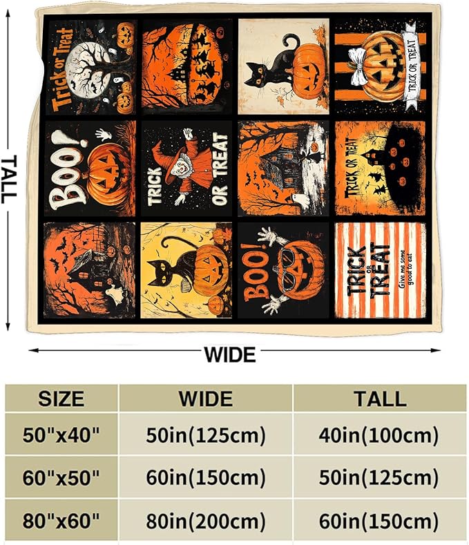 Halloween Blanket, Pumpkin Black Cat Fleece Flannel Throw Blanket, Trick or Treat Soft Lightweight Stuff Throws Gifts for Women Men Boys Girls Lovers Adults Lovers Sofa Decor 60"x50"