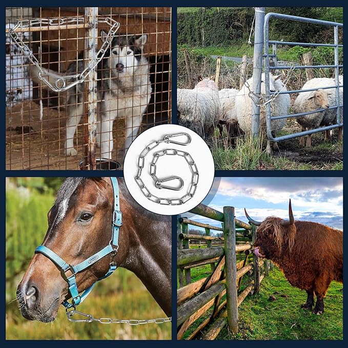 Gate Chain Lock with 20 Inch (4mm) Stainless Steel Gate Link Chain Lock with Carabiners Chain Link Gate Latches for Outdoor Fences, Pet Cages, Dog Horse Goat Cow Corral Supplies