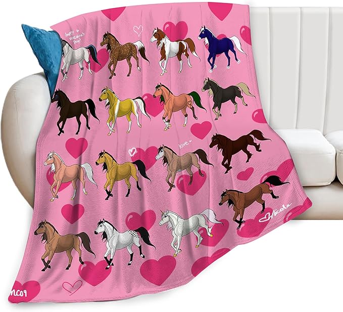 Mudiwa Colorful Farm Horse Flannel Plush Throw Blanket - Cozy Fluffy Animal Fleece Bedding Stuff Decor Gifts for Lover Teens Girls Boys Kids Adults Women Bed Travel 50"x60"