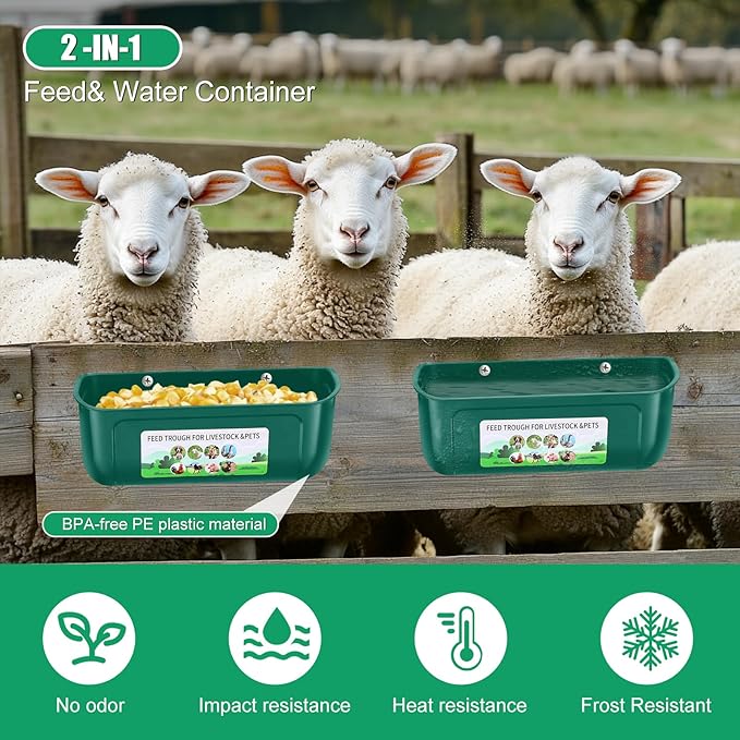 Chicken Feeder Waterer, 10 Pack Duck Feeder Supplies, Hanging Fence Feed Trough with Clips for Goat, Sheeple, Piglet, Gooses, Turkeys, Dog Livestock Poultry,Green