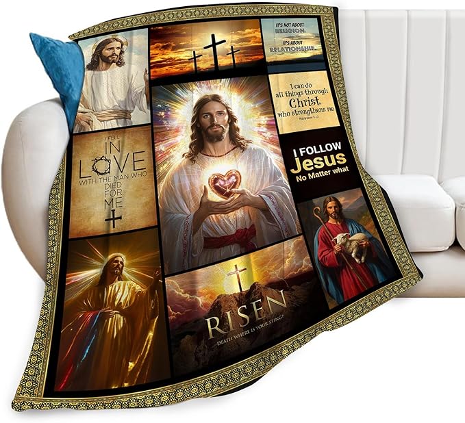 Jesus Throw Blanket Cozy Plush Christian Religious Gifts Blankets Flannel Fleece Lightweight Fuzzy Blanket for Girls Women Men Boys 60"X50"