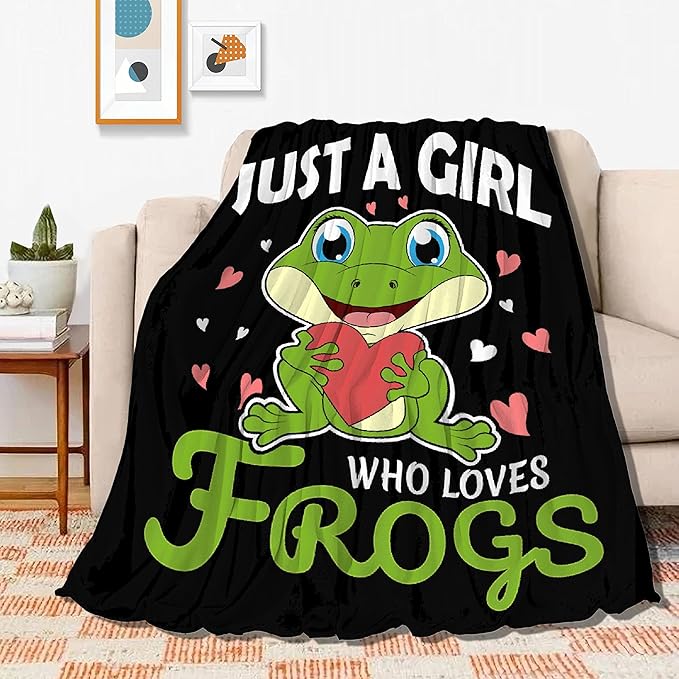 Just A Girl Who Loves Frogs Blanket Soft Blankets and Throws Flannel Cozy Lightweight Quilt Gift Perfect for Bed Sofa Couch-60 x50 Medium for Teen