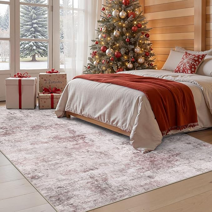 6x9 Area Rug Living Room Rugs - Washable Neutral Modern Abstract Soft Thin Large Rug Indoor Floor No Slip Rug Carpet for Bedroom Under Dining Table Home Office Decor - Pink