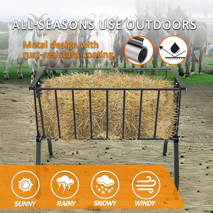 Hay Feeder Goat，55 Gallon Livestock Feeders, Pasture Feeder for Feeding Goats, Sheep and Ponies, for Farms, Sheep Sheds，Stable，Floor Model Hay Feeder for Goats，Black