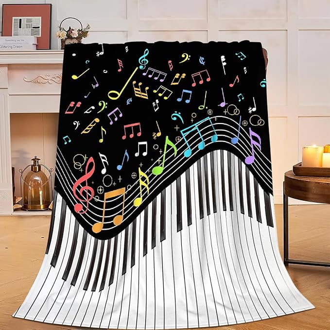 Music Note Blanket Piano Decor Throw Blanket Super Soft Flannel Lightweight Fluffy Plush Cozy Fuzzy Fleece Blanket Gifts for Music Lovers Woman Girls Men Kids Boys Adults Man for Bedding Sofa 40"X50"