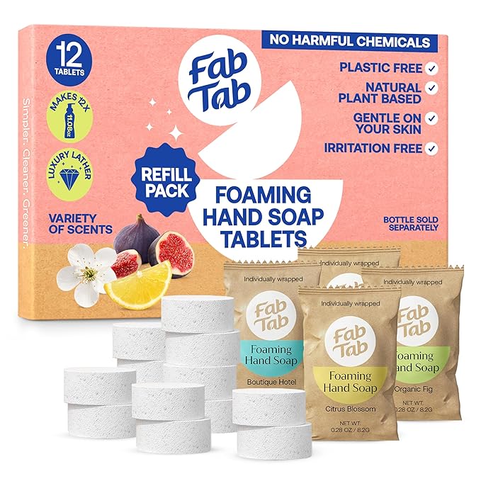 Fab Tab Guilt-free Cleaning - Hand Soap Refill Tablets - 12 Tablets Makes 12 x11.9 fl oz Bottles - Plant-based - Variety Scents- FabTab Hand Soap (Bottles Not Included)