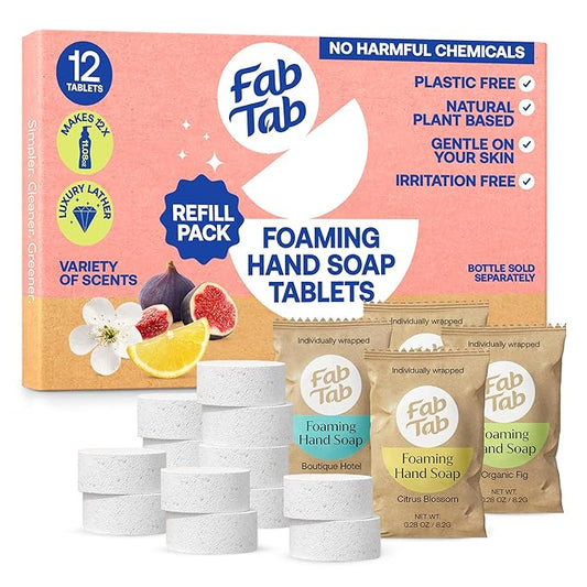 Fab Tab Guilt-free Cleaning - Hand Soap Refill Tablets - 12 Tablets Makes 12 x11.9 fl oz Bottles - Plant-based - Variety Scents- FabTab Hand Soap (Bottles Not Included)