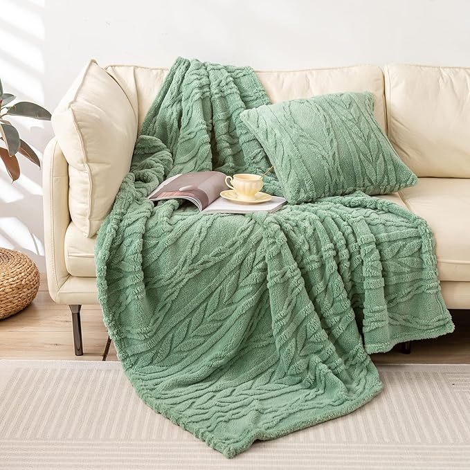 YUSOKI Sherpa Twin XL Blanket-3D Stylish Design Super Soft Fuzzy Cozy Warm Blanket Thick Plush Fluffy Furry Blankets for Teen Girls Women Couch Bed Sofa Chair Men Boys Gift(Sage Green,65"x90")