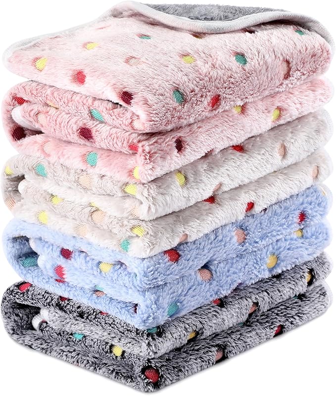 Reginary 4 Pcs Waterproof Guinea Pig Blankets Washable Small Animal Fleece Bedding Absorbent Guinea Pig Cage Liners Reusable Pet Pee Pad Sleep Mat for Hamster Ferret(Colorful Dot,35 x 24 Inch)
