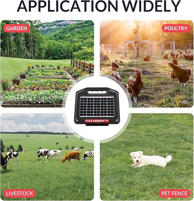S1000 1 Joule Solar Fence Charger, 40 Miles Solar Electric Fence Charger for Livestock, Horses, Cattle Sheep, Portable and Super Tough