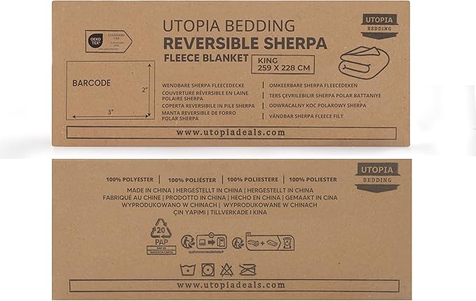 Utopia Bedding Sherpa Blanket King Size (Navy, 90x102 Inches) - Soft Lightweight Plush Fleece Reversible Blanket for Bed, Sofa, Couch, Camping and Travel