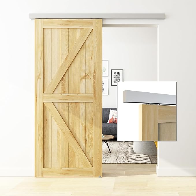 JUBEST 6FT Sliding Barn Door Track Kit, Aluminium Box Rail Wall Mounted Hidden Barn Door Hardware Kit, for Various Modern Doors, Easy to Install, Low Clearance