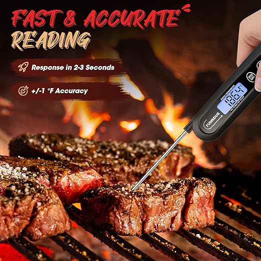 Digital Meat Thermometer - 3S Instant Read Food Thermometer with Backlight, Magnet & Hold Function, Foldable Probe for Turkey BBQ Grill Smoker Candy, Essential Kitchen Cooking Gadget