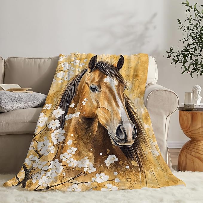 Horse Blanket Gifts for Girls Horse Stuff Throw Blanket Cozy Plush Fleece Flannel Animal Flower Blankets for Lovers Decor Boys Women Men 80"X60"