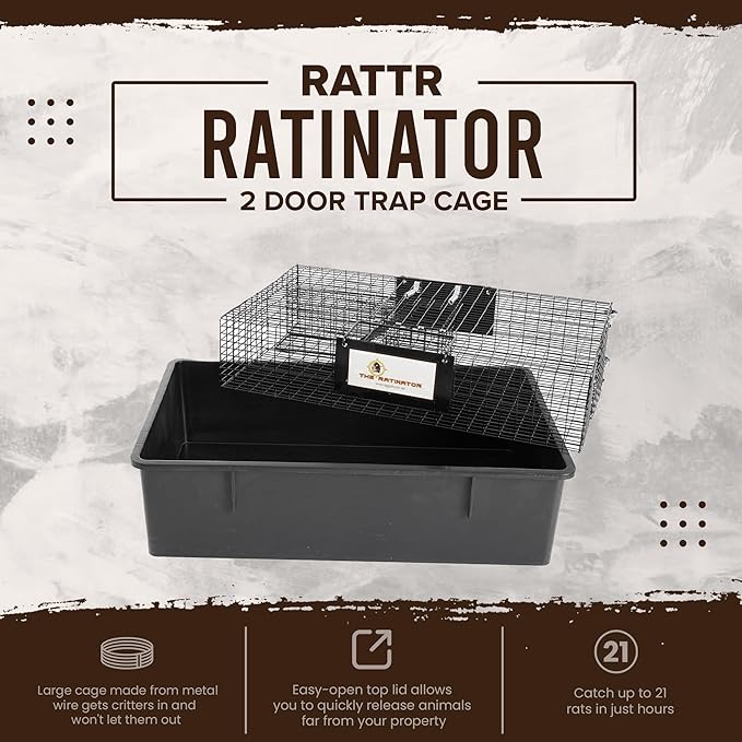 Rugged Ranch Ratinator Indoor or Outdoor Multi-Catch Rat Trap - Humane Live Cage Catcher, Rodent Control for Homes, Barns, Attics, Garages, Sheds, Gardens and Farms