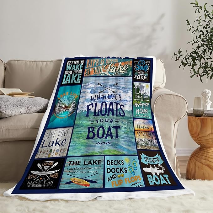 Lake Blanket Gifts for Girls Boys Soft Warm Plush Boat Throw Blanket Flannel Fleece Fuzzy Boating Blanket for Kids Adults Lovers House Bed Couch Living Room Decor 50"X40"