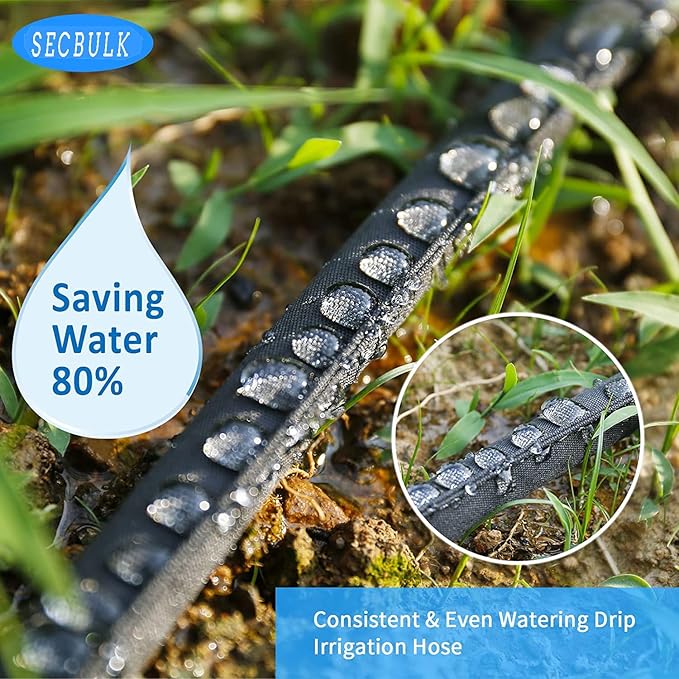 2025 Flat Soaker Hose 75 ft with Stakes for Garden, 75ft Linkable Drip Hose Diy Garden Irrigation System Saving 80% Water, Dual-layer Leak-free Design Water Hose with Holes